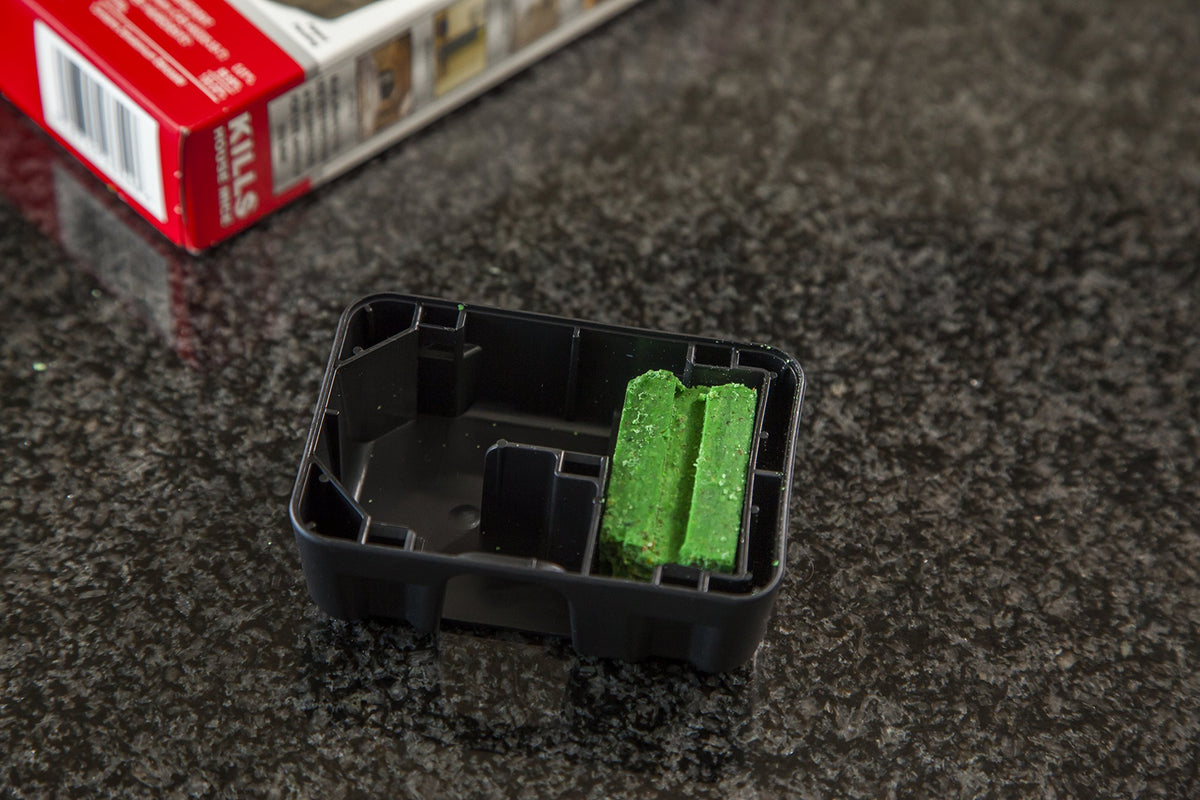Tomcat Mouse Killer station lid open allows easy bait monitoring and quick checks.