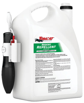 Tomcat rodent-repellent spray shown around doors and windows for entry-point protection.