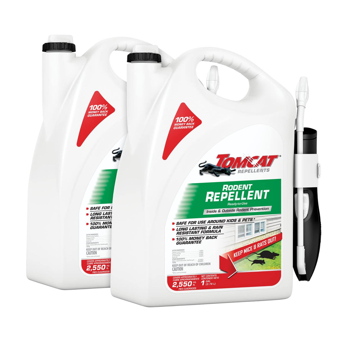 Tomcat Rodent Repellent bottle with Comfort Wand for indoor and outdoor use.