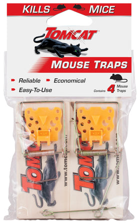 Tomcat wooden mouse trap close-up showing durable construction for easy use.