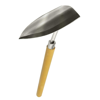Tomerry triangle hoe blade close-up shows razor-sharp steel for precise weeding.