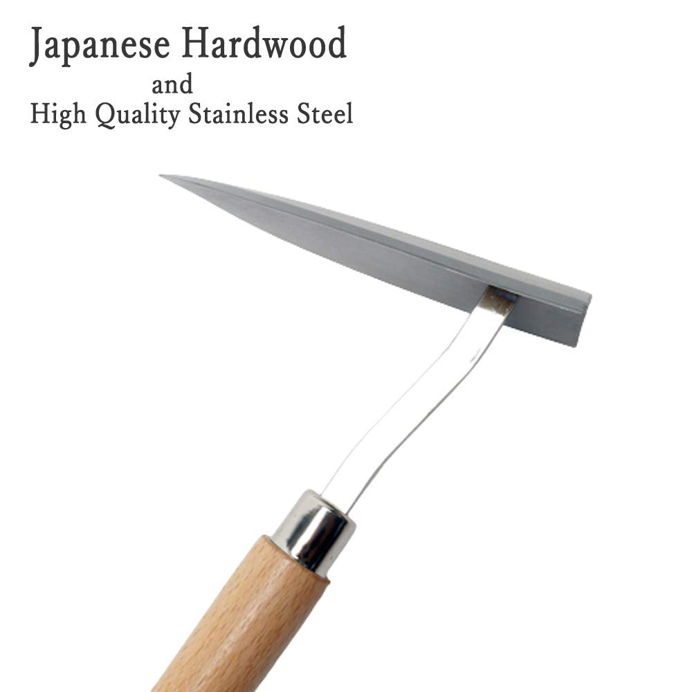 Tomerry triangle hoe ergonomic grip in hand for comfortable weeding sessions.