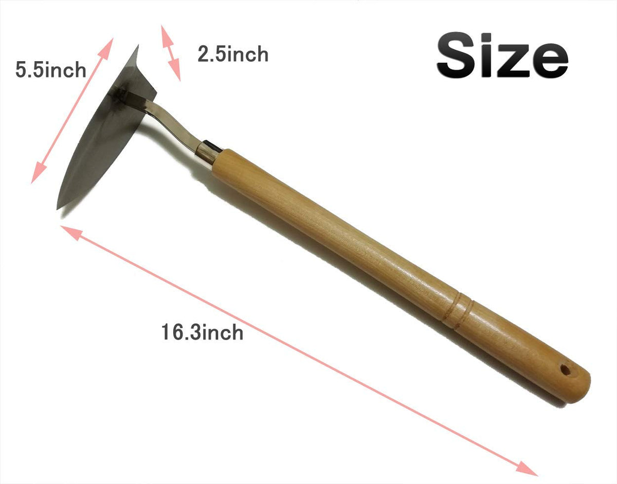 Tomerry triangle hoe in soil demonstrates versatile weeding and soil loosening.