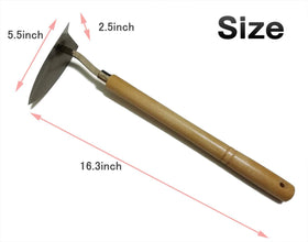 Tomerry triangle hoe in soil demonstrates versatile weeding and soil loosening.
