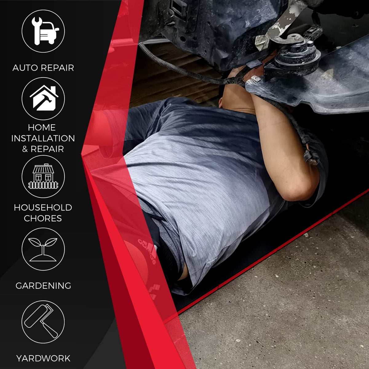 TOMMARS kneeling pad with pockets within reach during car maintenance