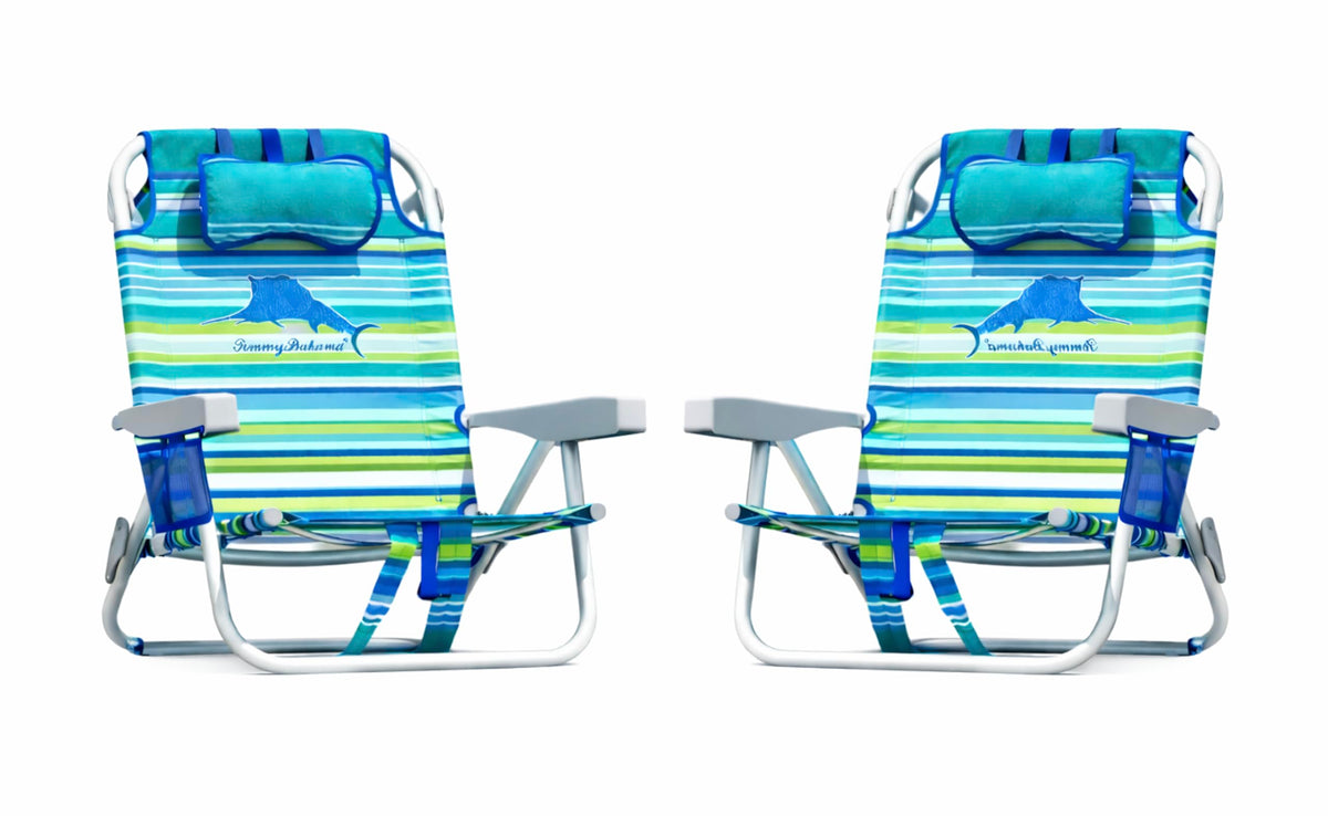 Tommy Bahama 5-position beach chair backrest with lay-flat option.