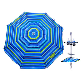Tommy Bahama 7 ft fiberglass beach umbrella with sand anchor provides stable shade.