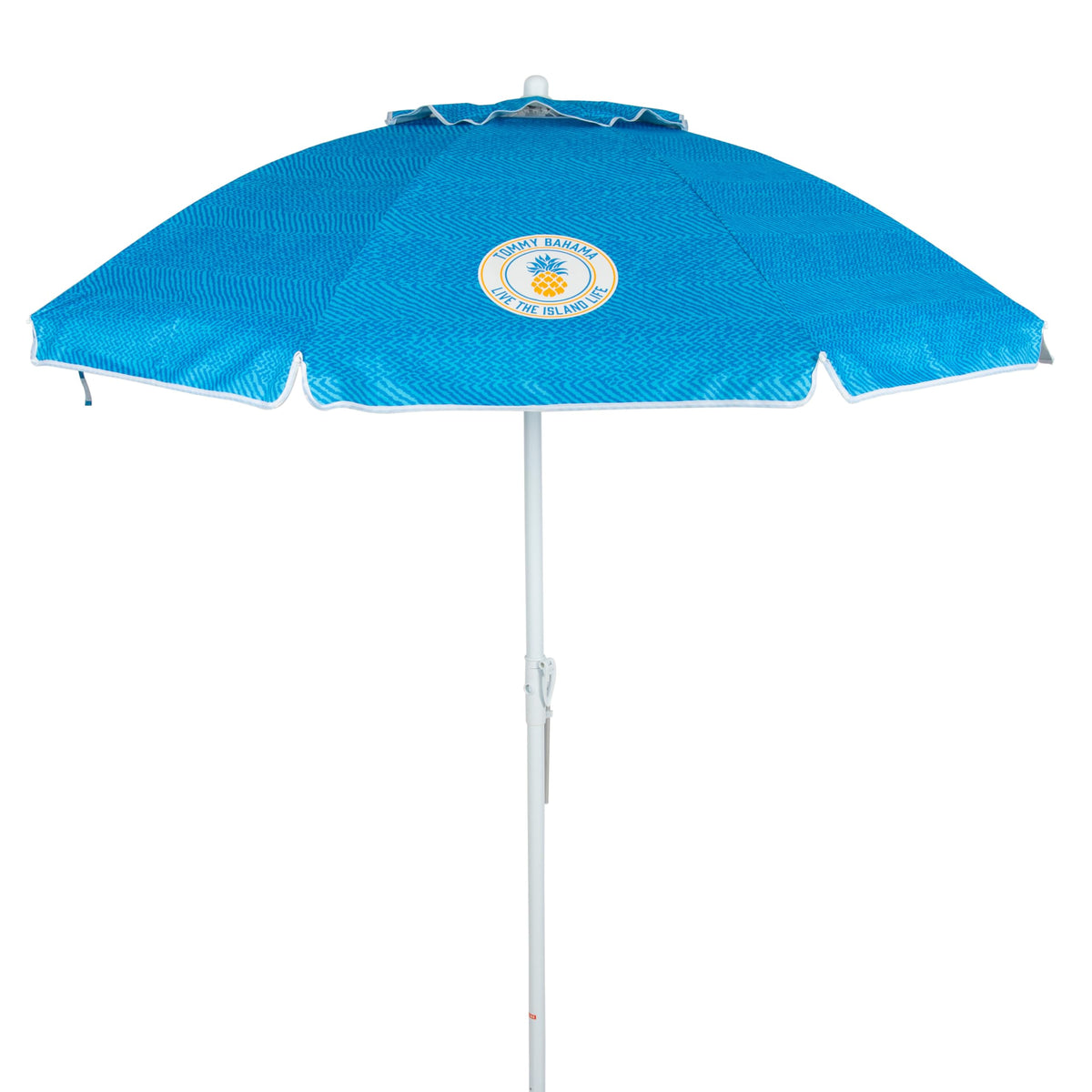 Tommy Bahama umbrella 300 denier polyester fabric highlights rugged outdoor durability.