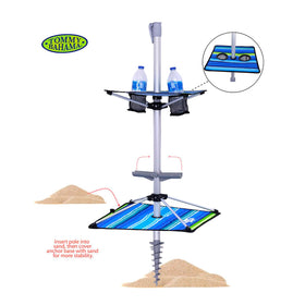 Tommy Bahama telescopic pole adjusts height for flexible sun positioning.