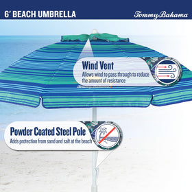 Tommy Bahama umbrella wind vent top view highlights added stability in gusts.