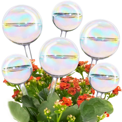 Tomorotec iridescent glass self-watering globe large set provides steady moisture for larger plants