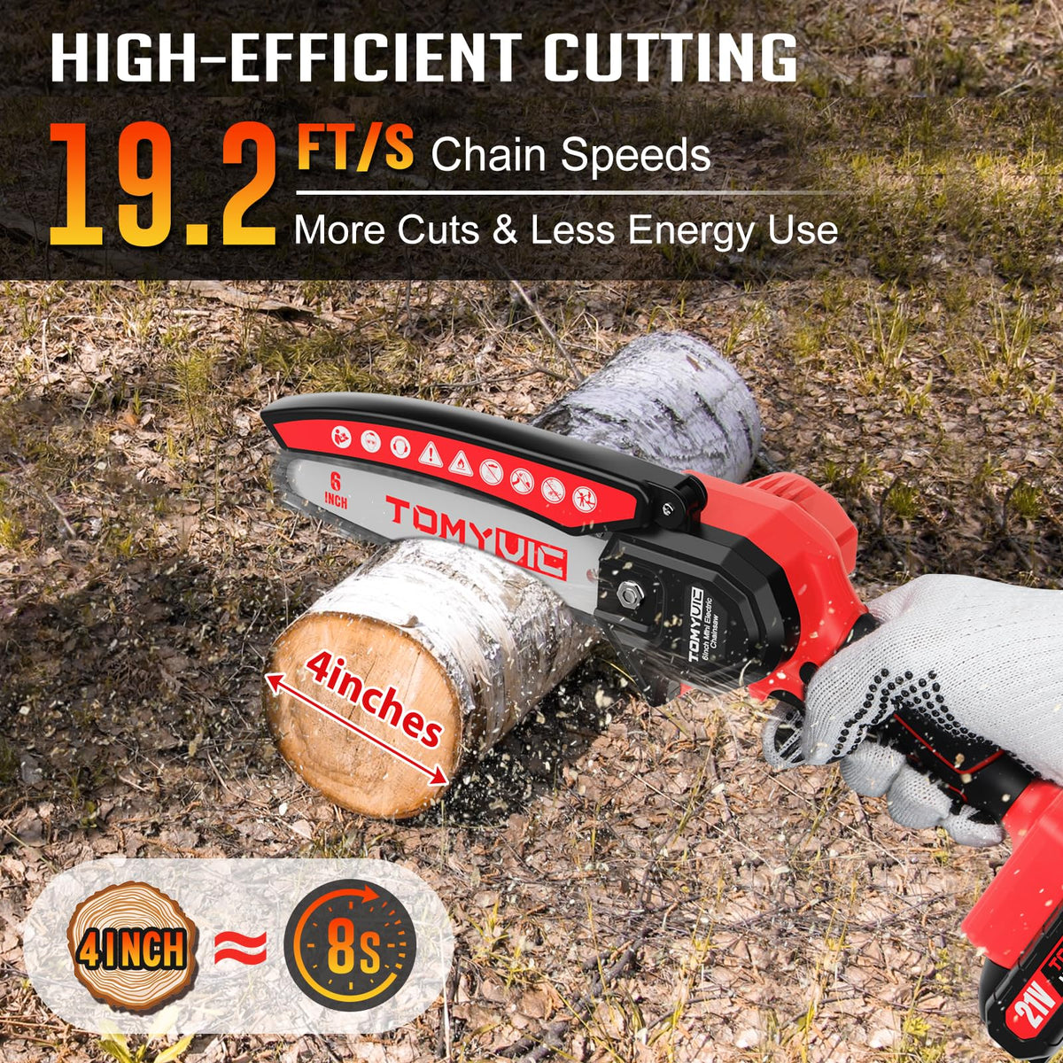 Two Tomyvic batteries enabling longer cutting sessions without interruption.