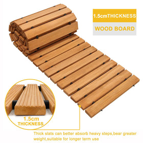 TONAHUTU cedar walkway demonstrates weather-resistant features for outdoor longevity.