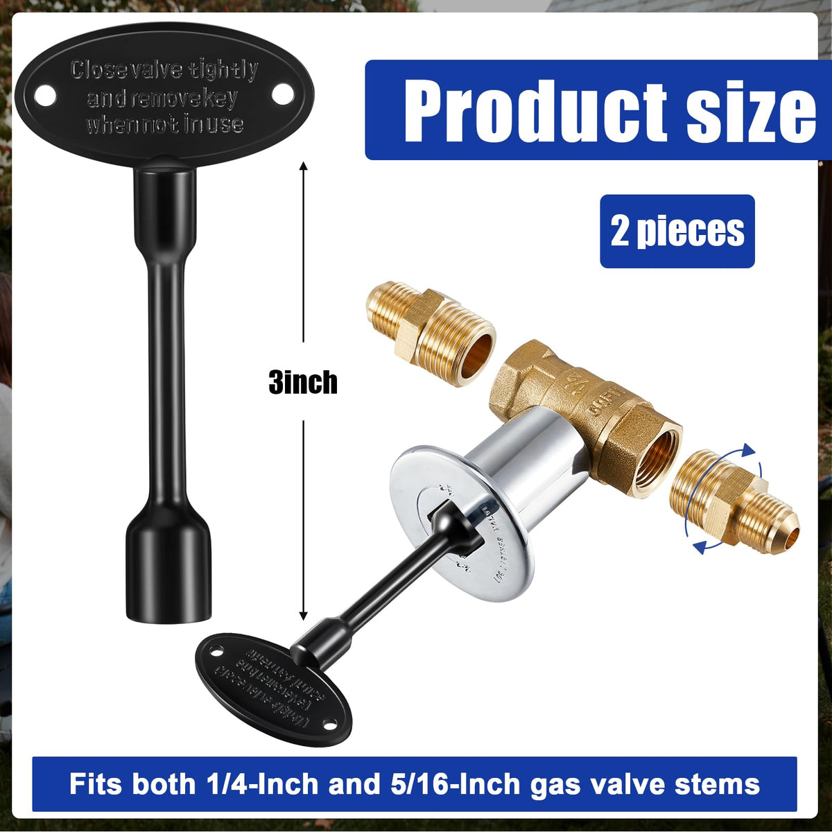 Tondiamo brass chrome gas valve key two-pack for outdoor use