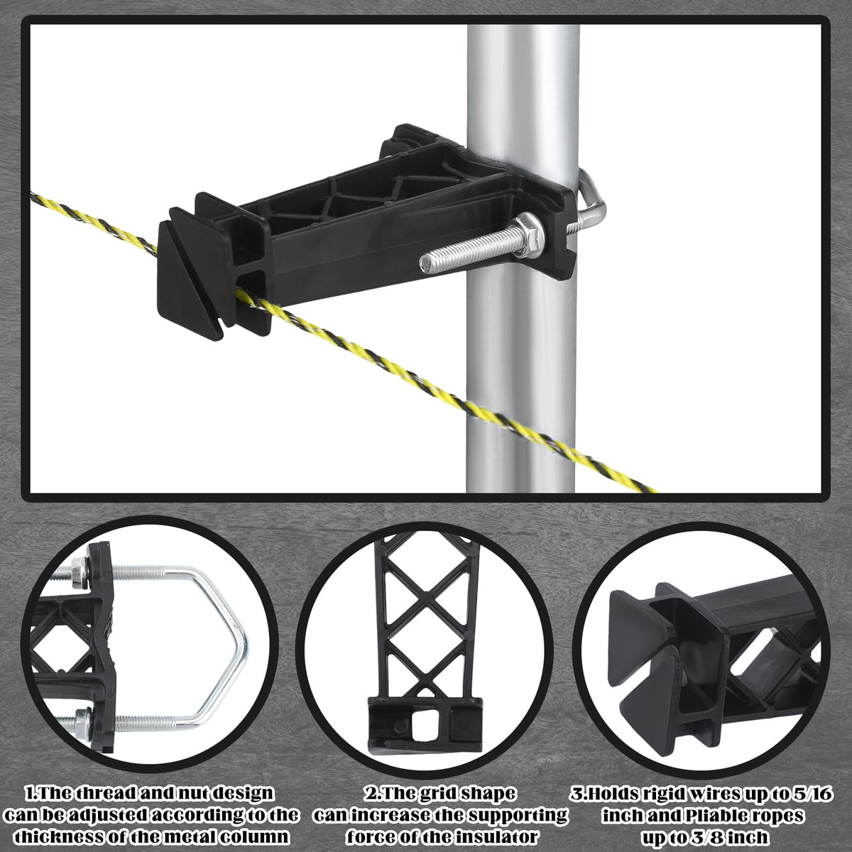Tondiamo insulator supporting 5/16 inch wire for reliable power delivery