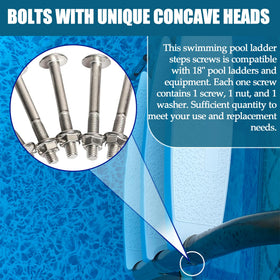 Replacement screws for 18-inch pool ladders and equipment.