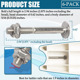 Concave-head bolts provide flush fit on round ladder rails.