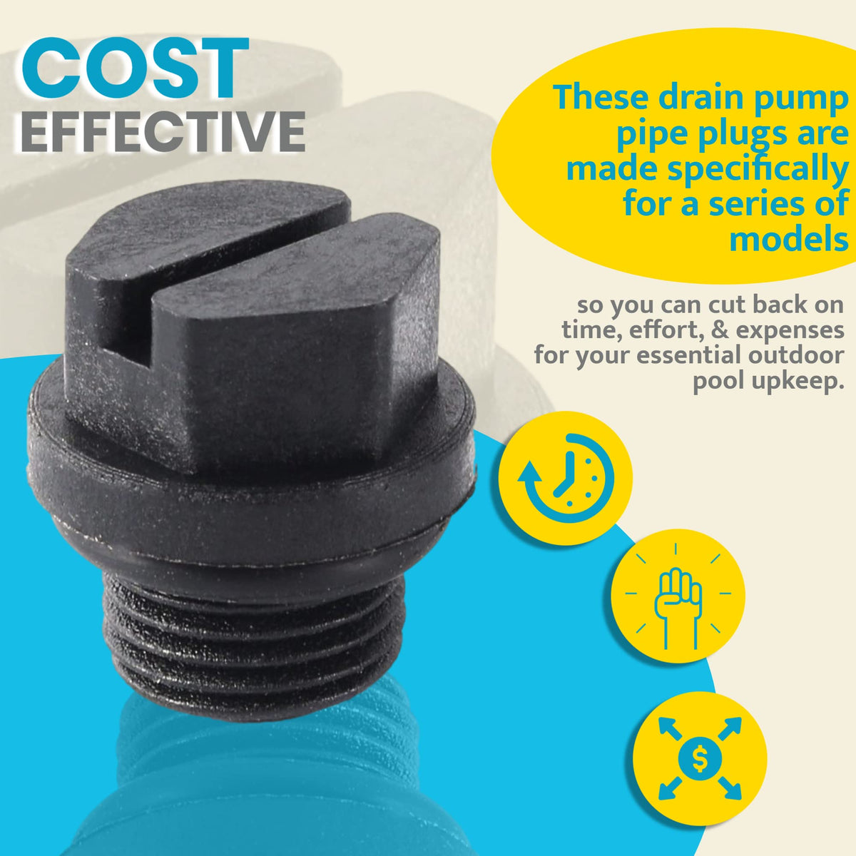Durable TonGass drain plug plastic construction resists UV