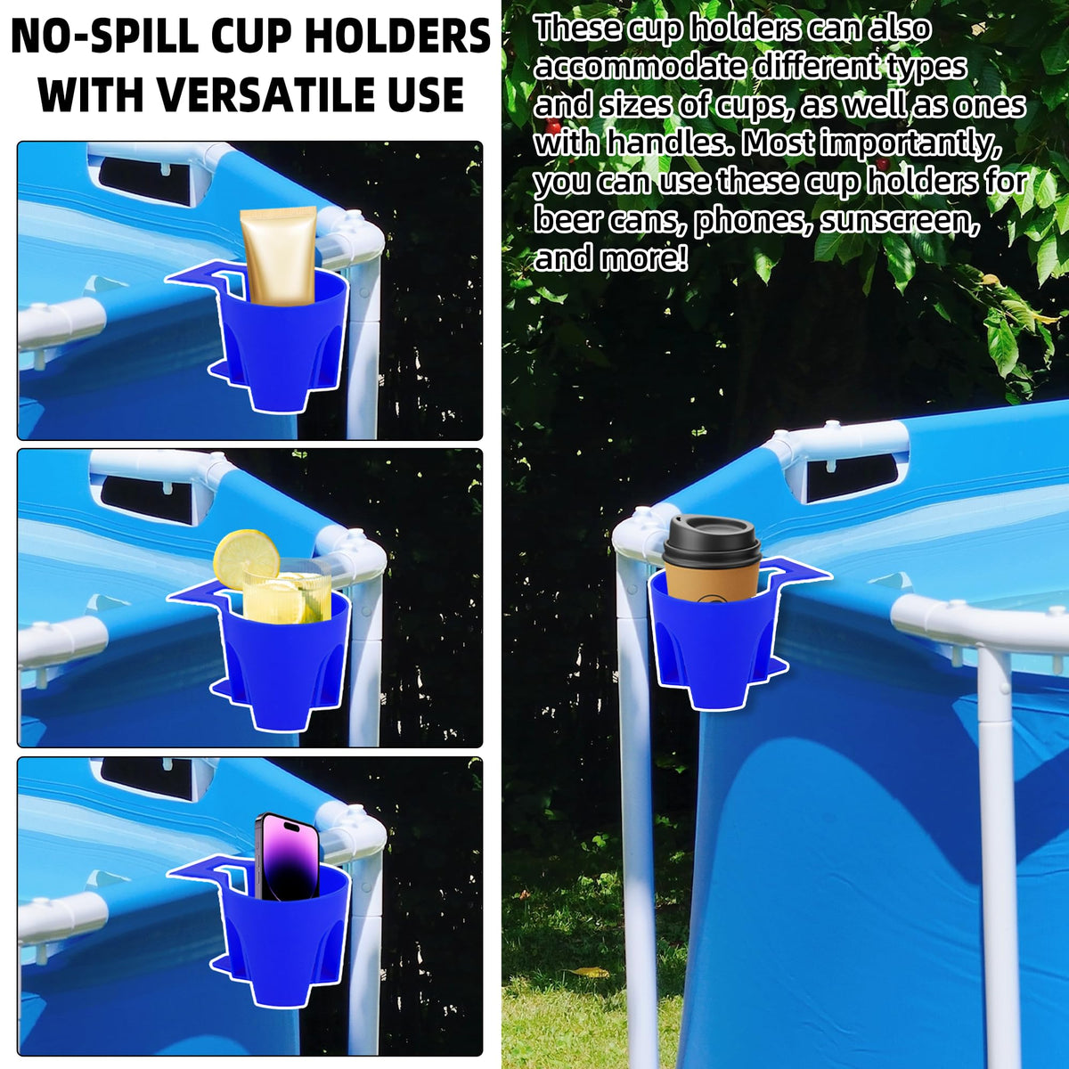 Durable PP TonGass cup holders resist wear during pool season.