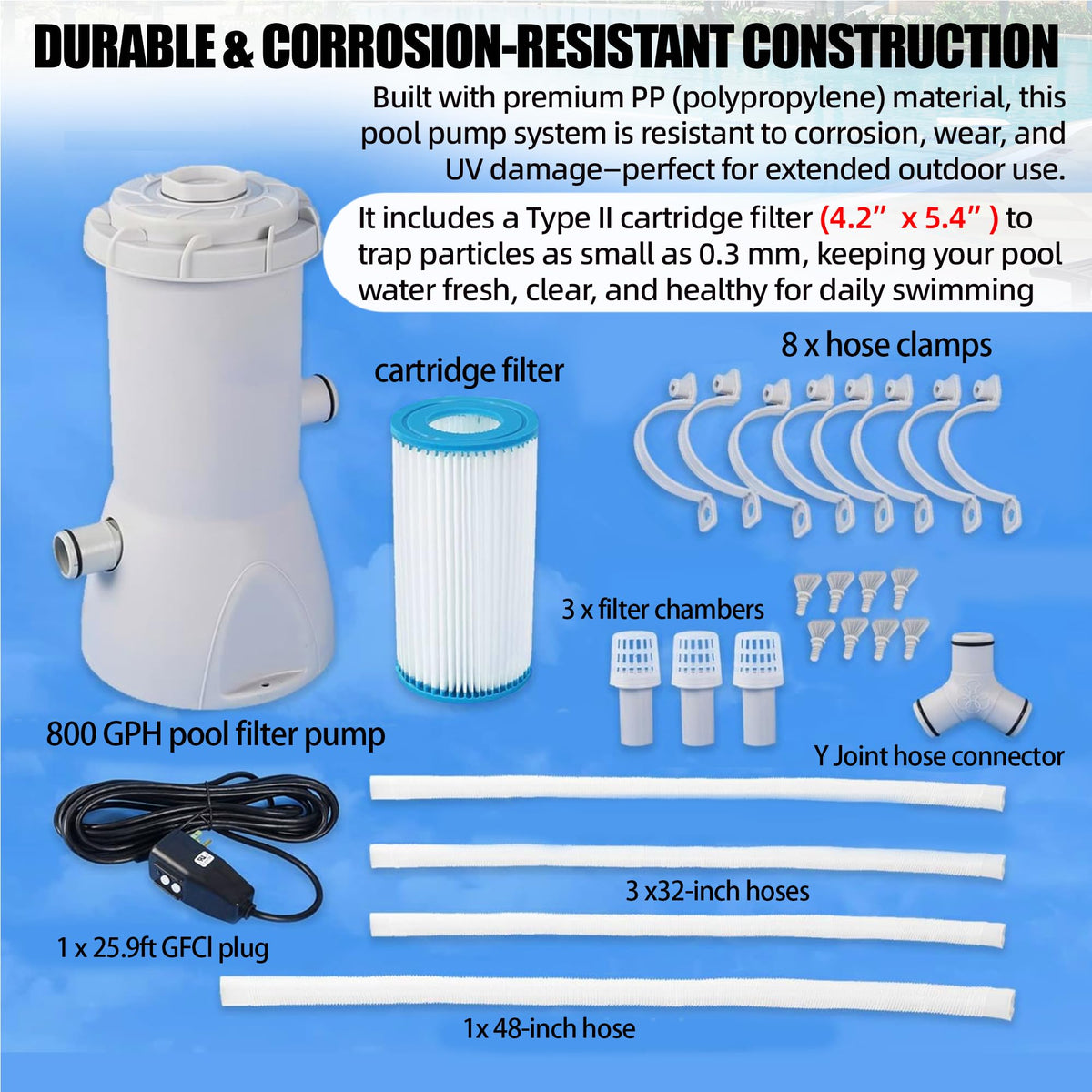 TonGass pool pump is easy to install with simple connections.