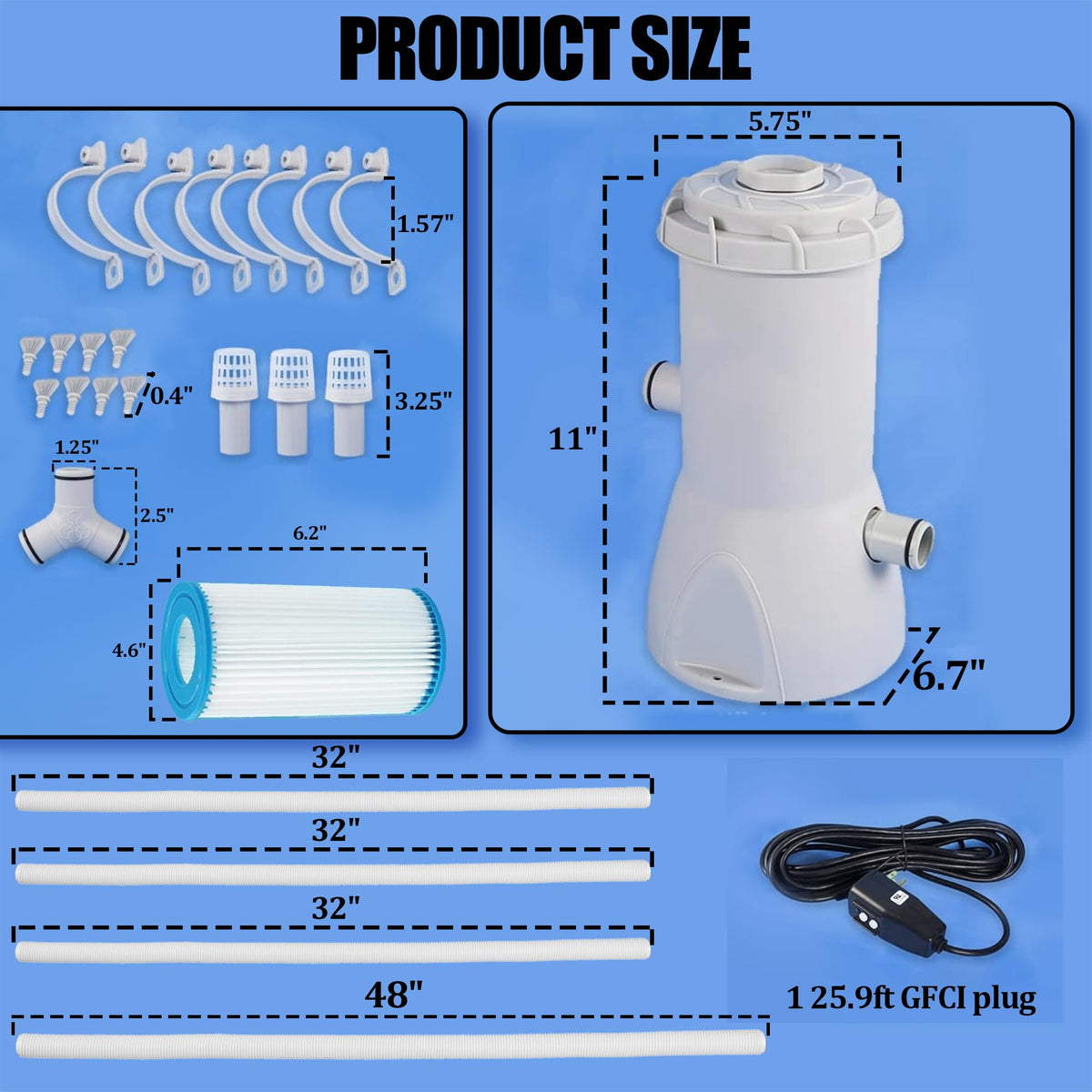 TonGass pump with GFCI protection enhances safety during pool use.
