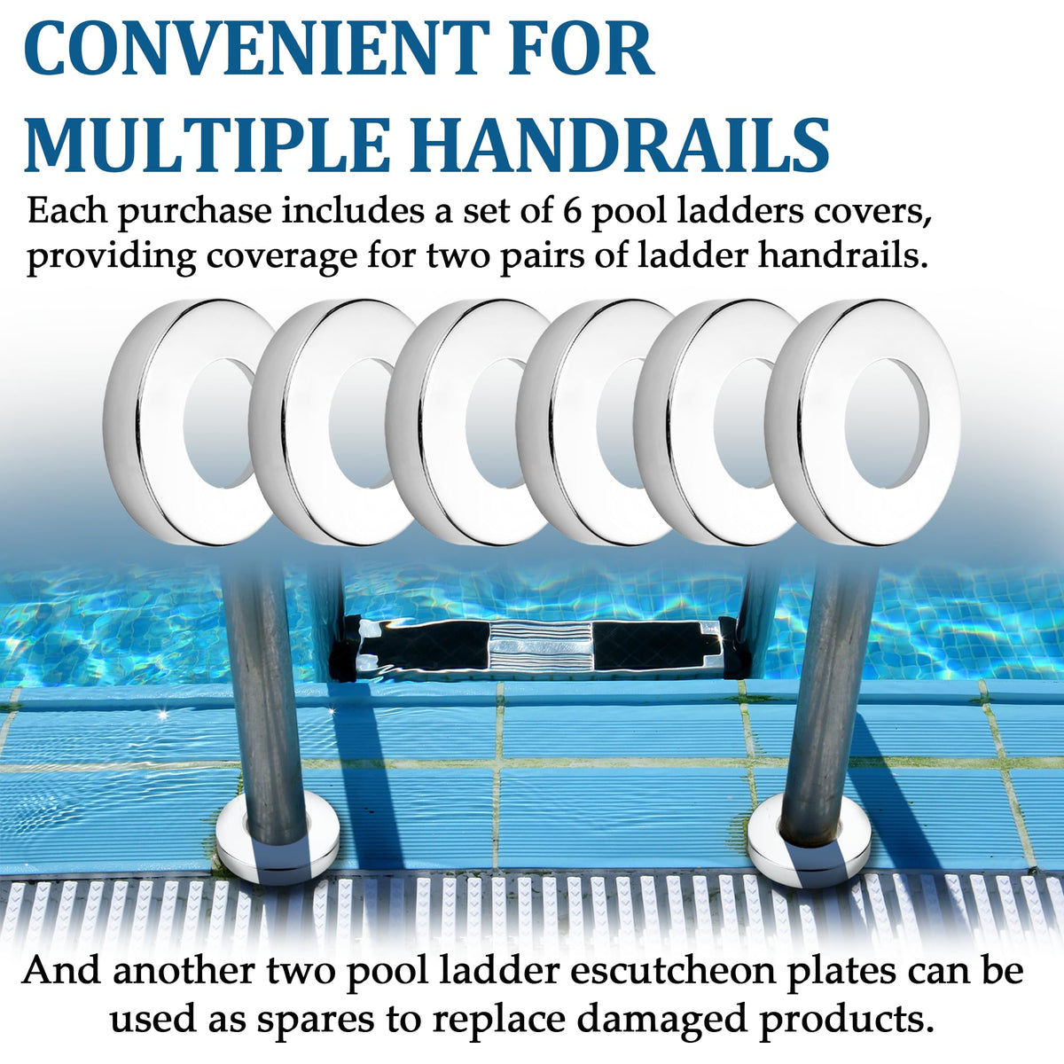 Installation-ready TonGass escutcheon plates demonstrate easy fitting with pool structures.