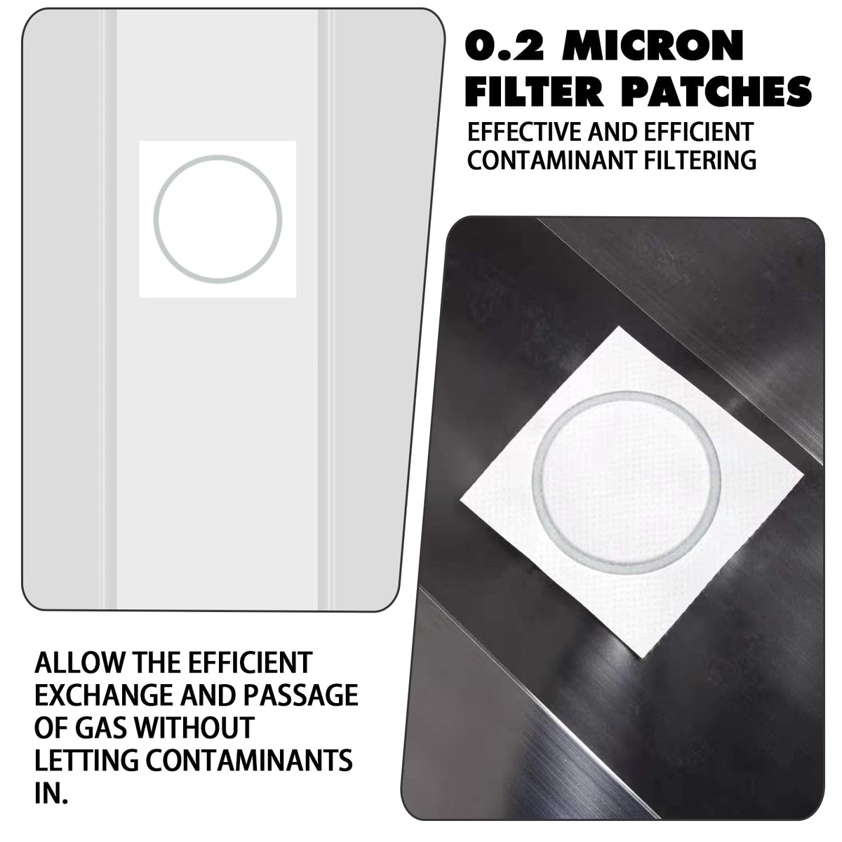 TonGass mushroom grow bag 0-2 micron patch closeup emphasizes breathable filtration.