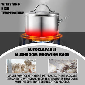 TonGass mushroom grow bag 80-micron wall adds durability during sterilization and swelling.