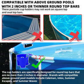 TonGass no-spill cup holder design illustrated on an above-ground pool.