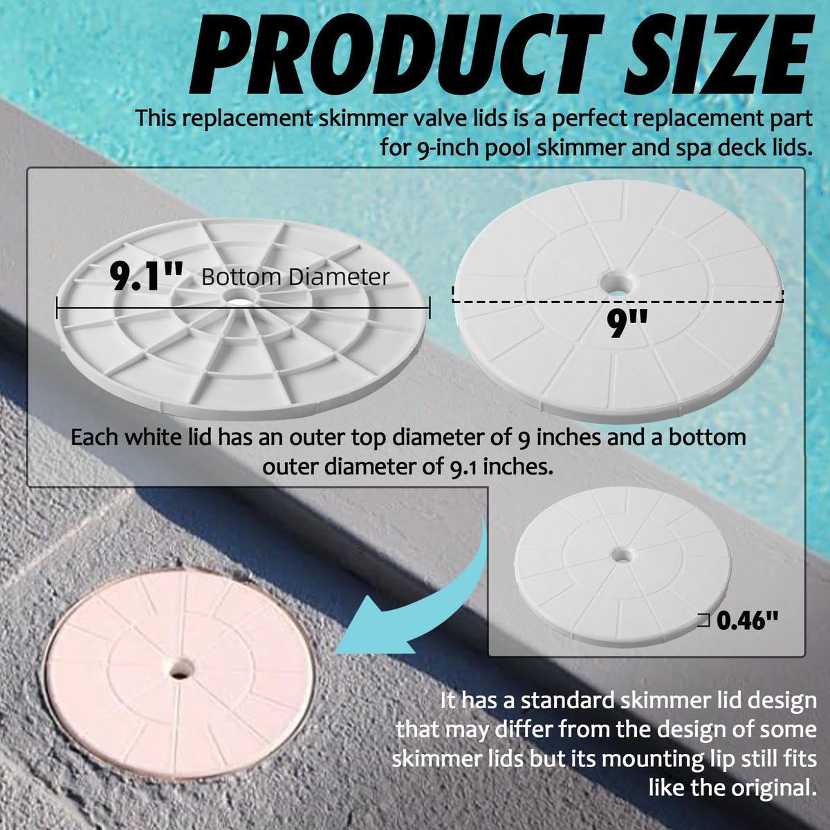 TonGass skimmer lid back view demonstrates easy 9-inch lid fit