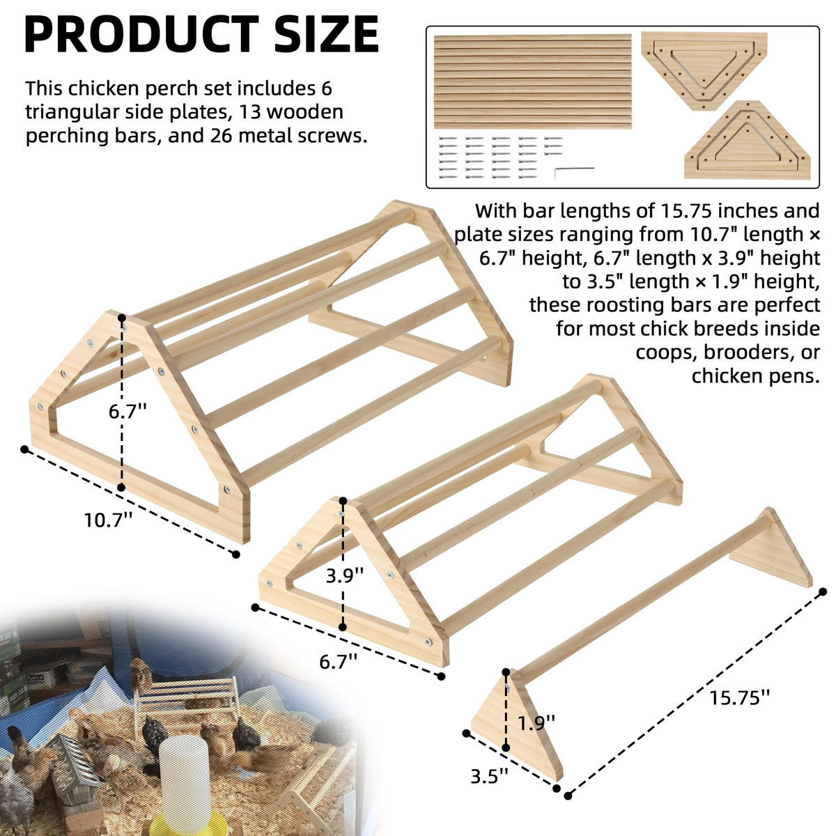 TonGass triangle-base perch provides sturdy support for active chicks