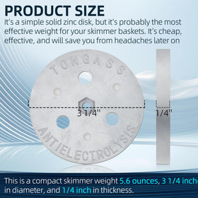 TonGass zinc anode weight mounted outside skimmer extends life of ladders and screws