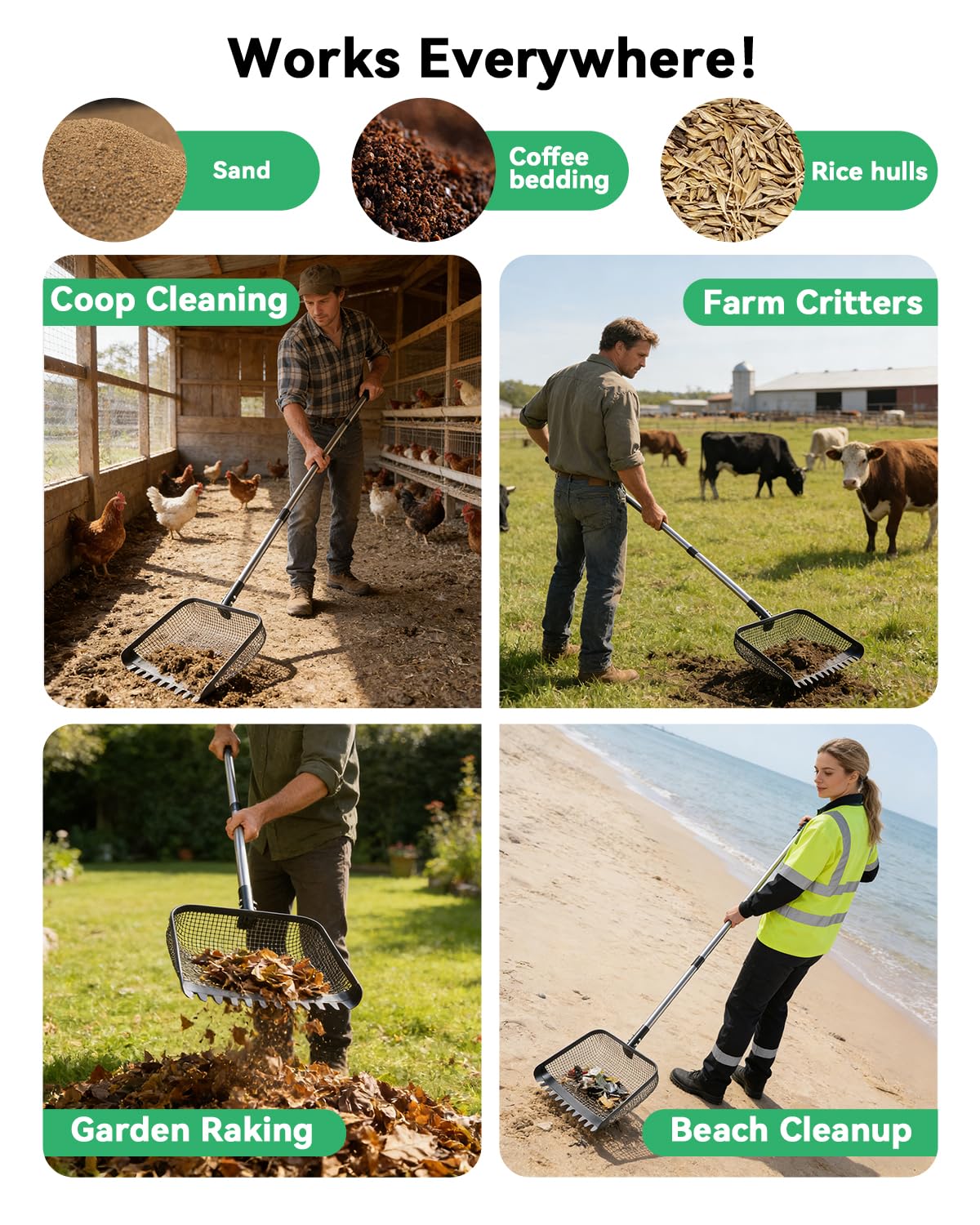 Tongjing all-purpose-use makes coop, yard, or litter tasks easier.
