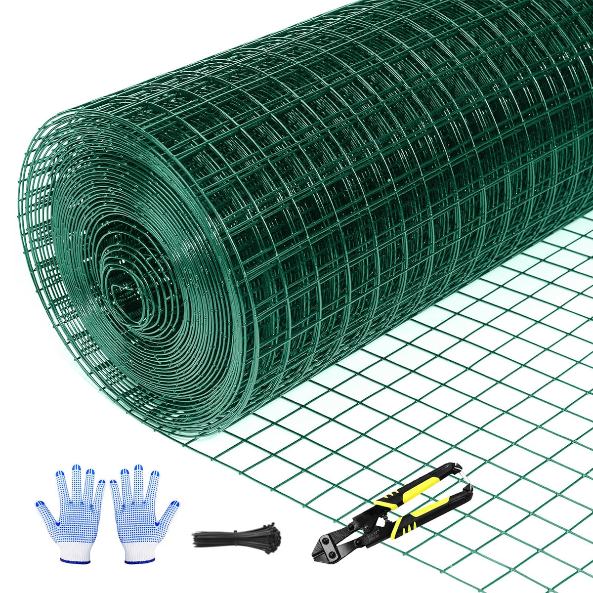 TONGMO 48x100 green chicken wire fence for poultry containment in the garden.