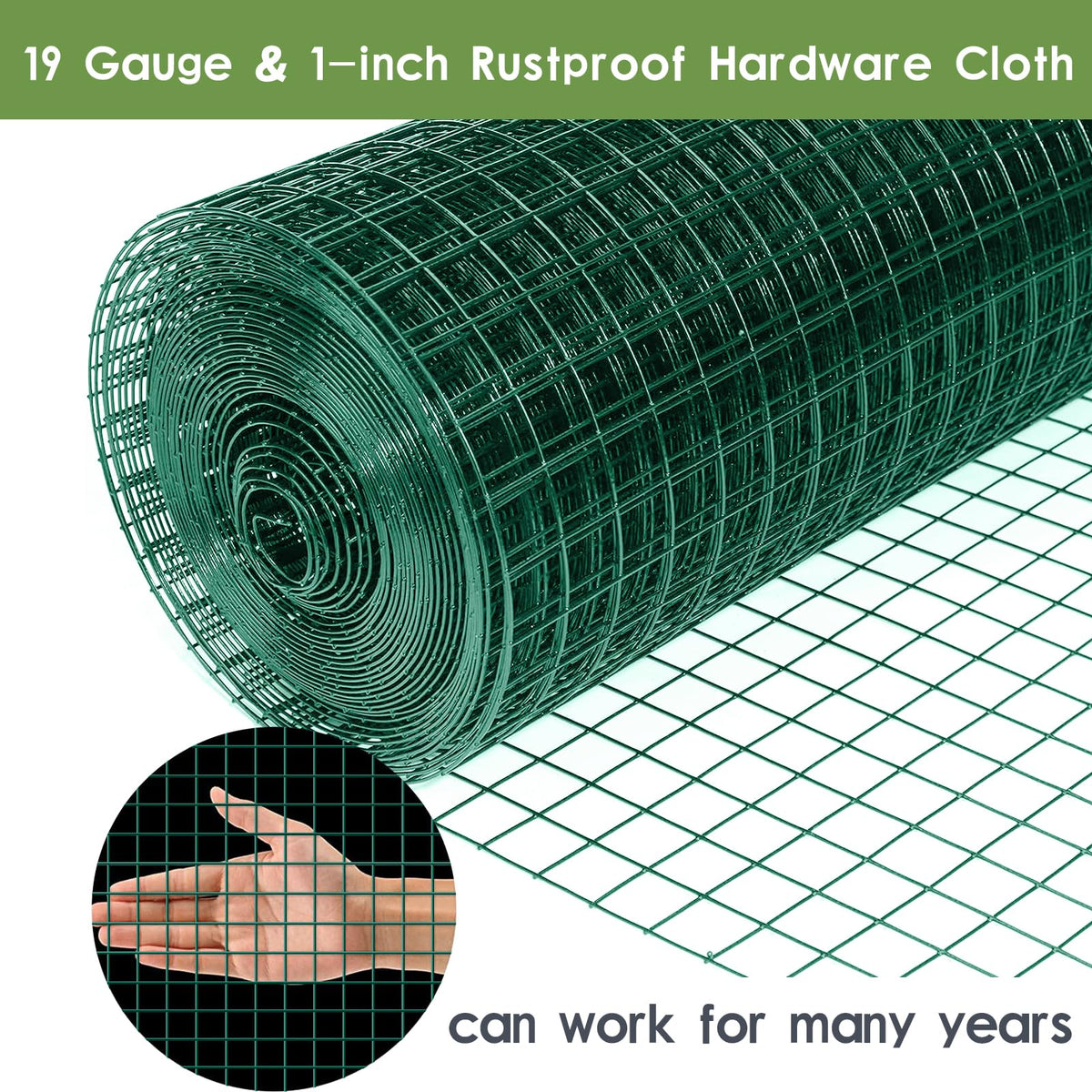 TONGMO Poultry netting green fence roll protects crops and coop from critters.