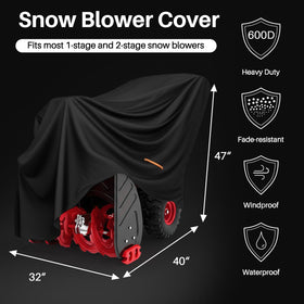 TONINT universal-fit cover on a two-stage snow blower providing indoor protection