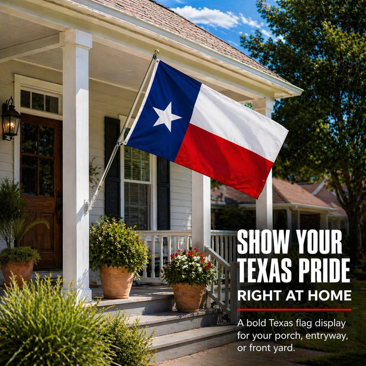 TONOS Texas flag with brass grommets enables quick, secure hanging