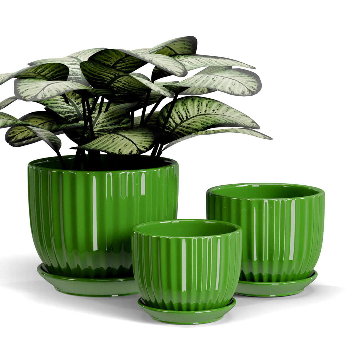 Ton Sin ceramic plant pot, 4-inch green with drainage holes for healthy roots.
