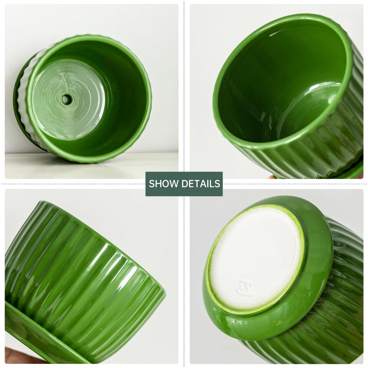 Ton Sin pot with tray and drainage system protects surfaces and reduces spills.