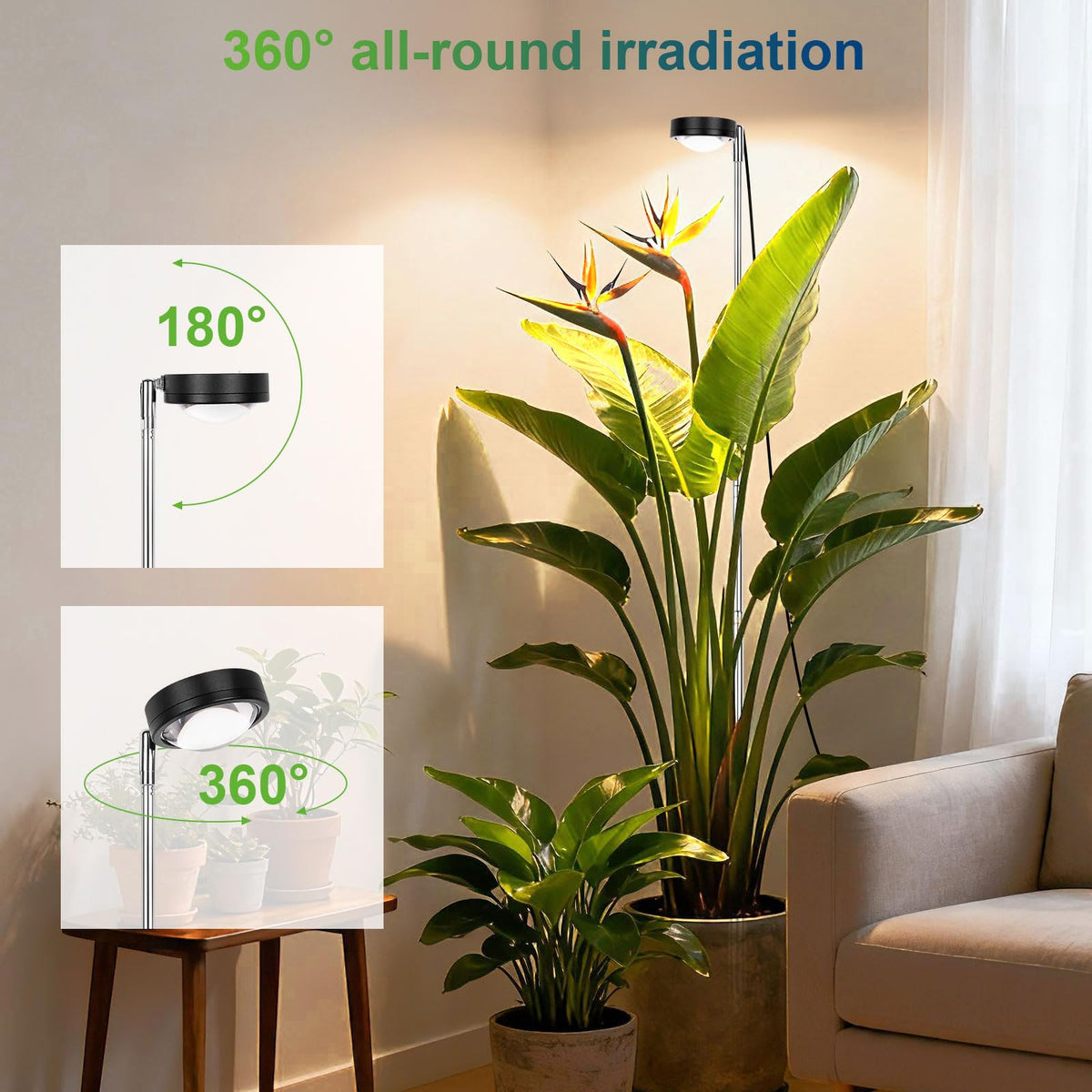 TONYFUL plant grow light tilt-adjustable head directs light to every plant zone.