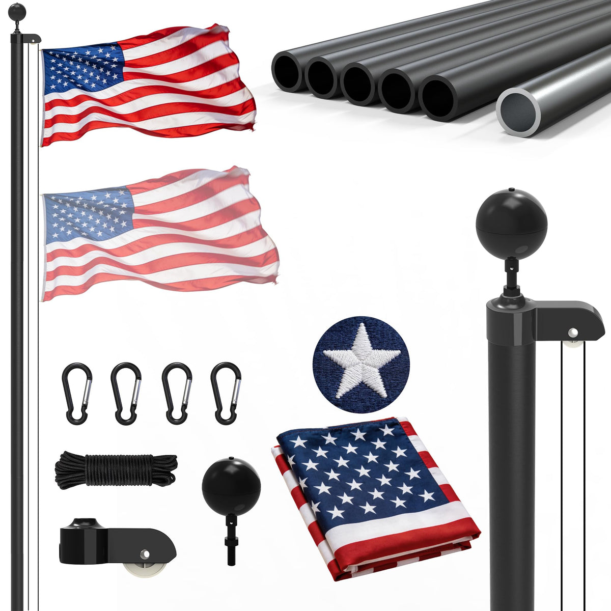 TONYINGO flag pole 20ft with US flag for durable outdoor display.