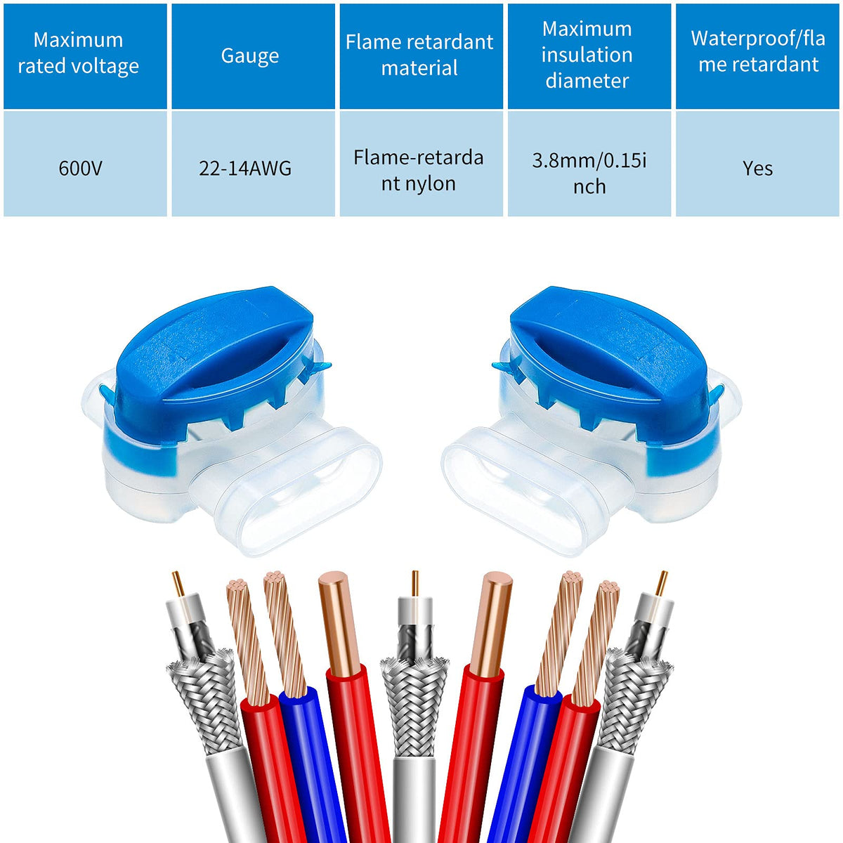 TOODOO 3-way wire connector compatible with 22-14 AWG cables.