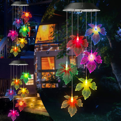 Toodour solar wind chimes with maple leaf lights brighten outdoor spaces at night