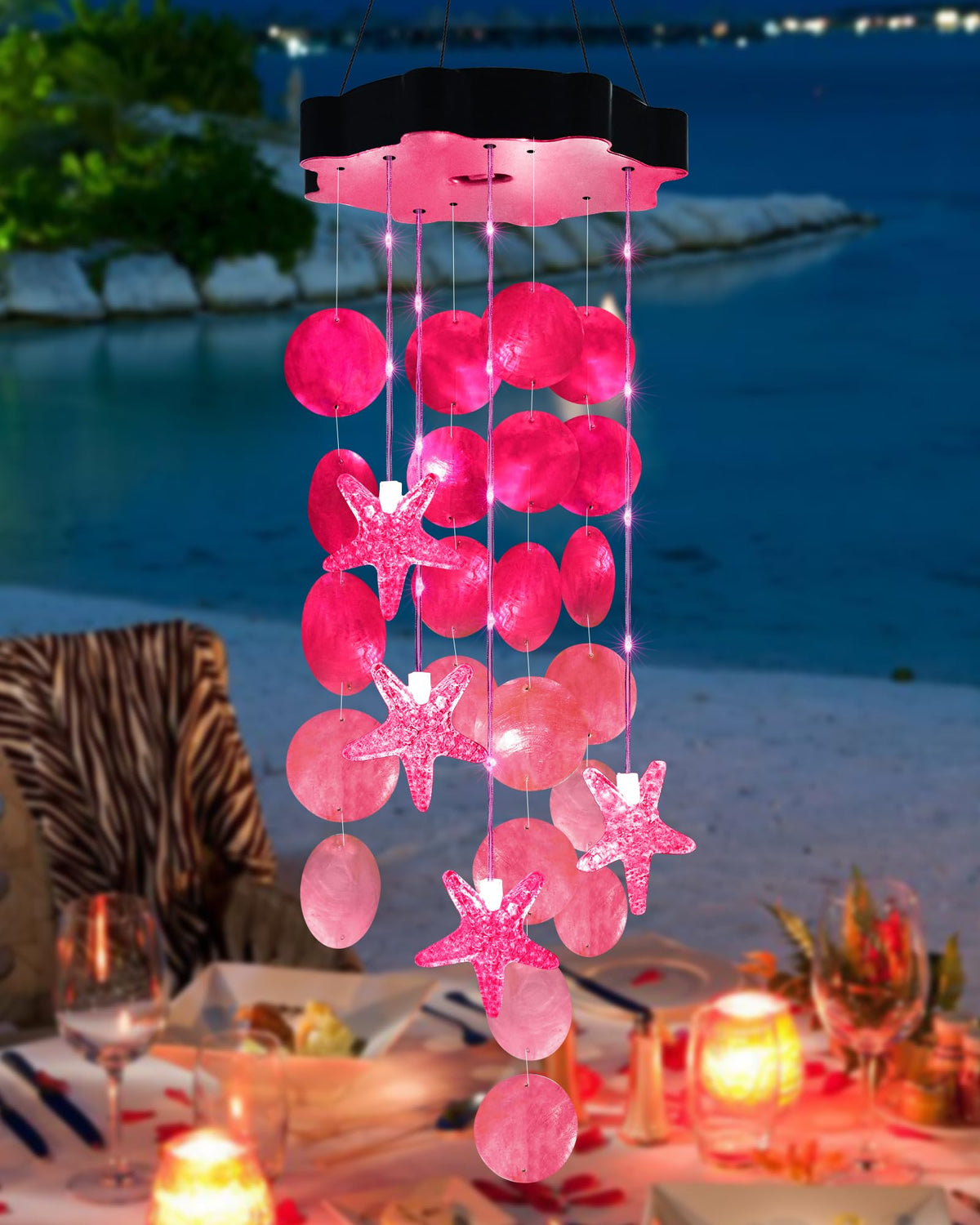 Toodour solar wind chimes with pink seashells for outdoor ambiance