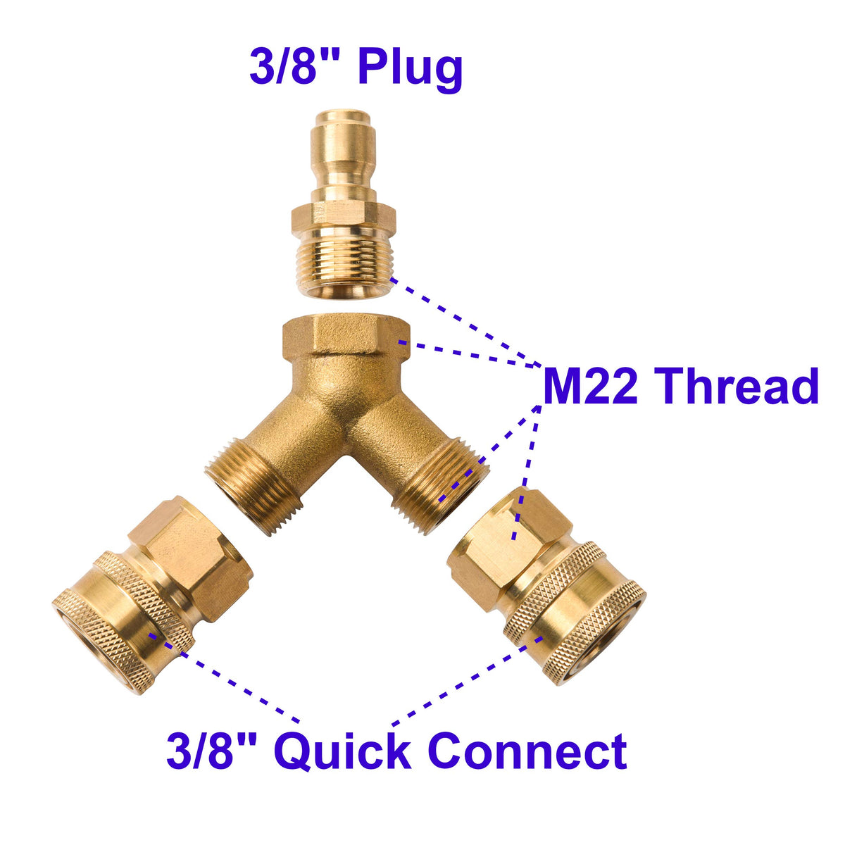 Tool Daily brass Y-configuration with 3/8 inch fittings up to 5000 psi