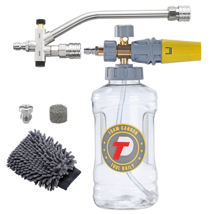 Tool Daily foam cannon with dual-connector setup for quick spray mode switching