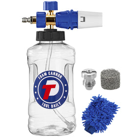 Tool Daily foam cannon with M22 threads for secure pressure washer attachment.