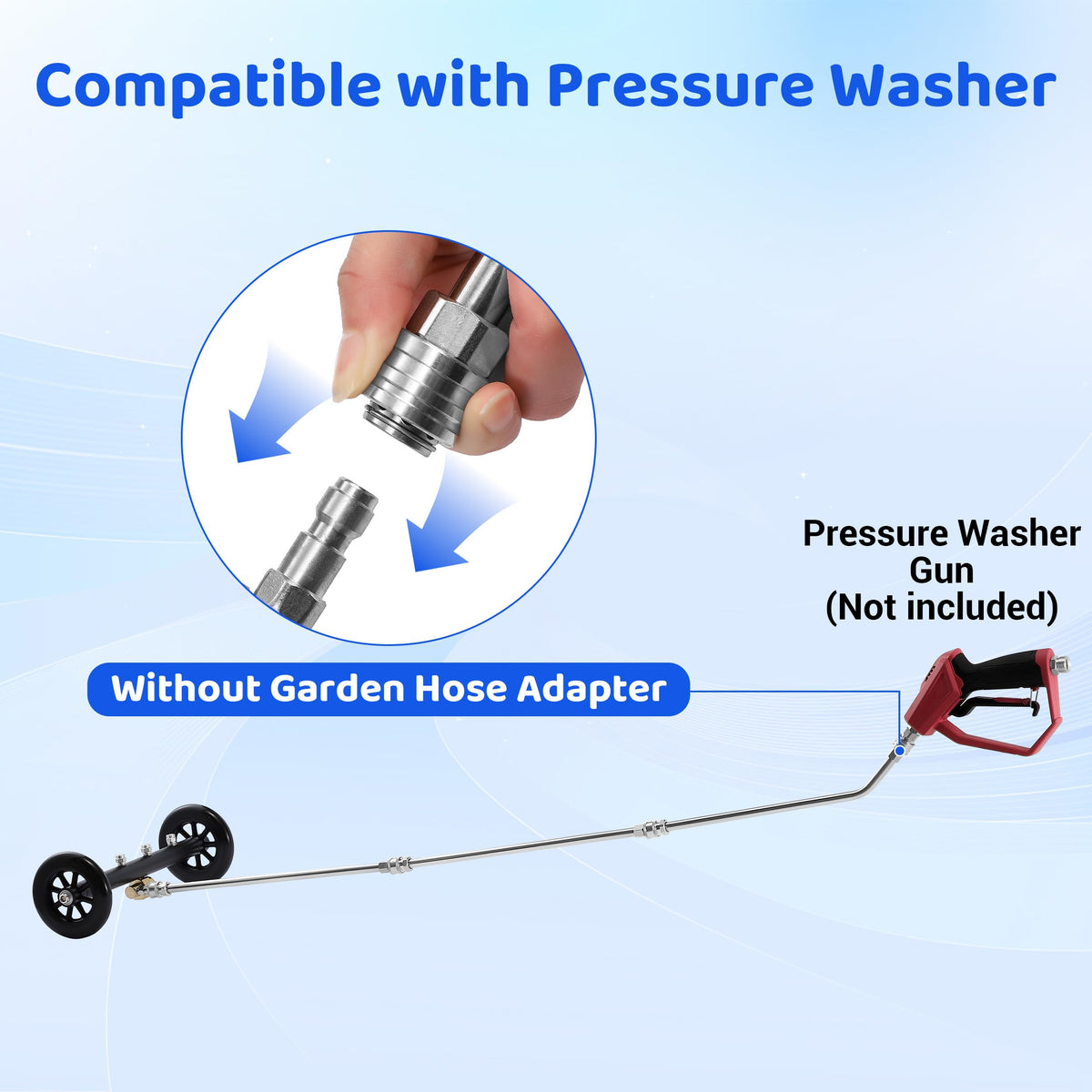 Tool Daily pivoting coupler for quick undercarriage or surface cleaning mode