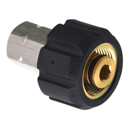 Tool Daily pressure washer adapter demonstrates M22 to 3-8in NPT connection.
