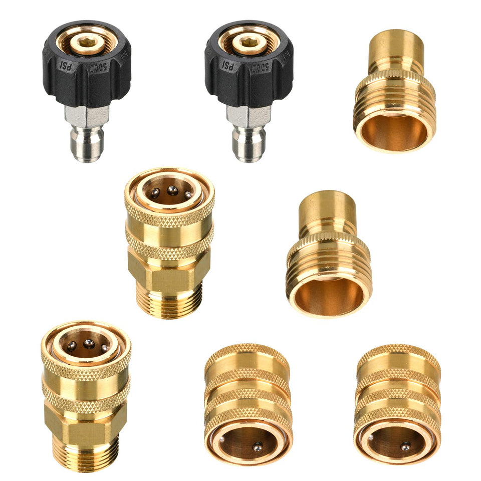 Tool Daily pressure-washer adapter set shown with multiple quick-connect fittings for versatility
